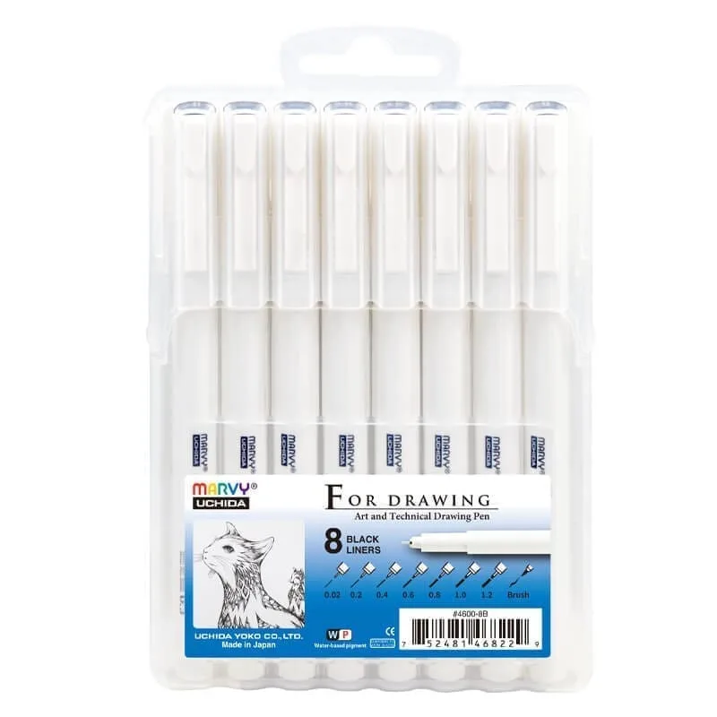 Grafiniai rašikliai Marvy For Drawing 4600-8BX 8 skirtingų brėžių juodi 8vnt