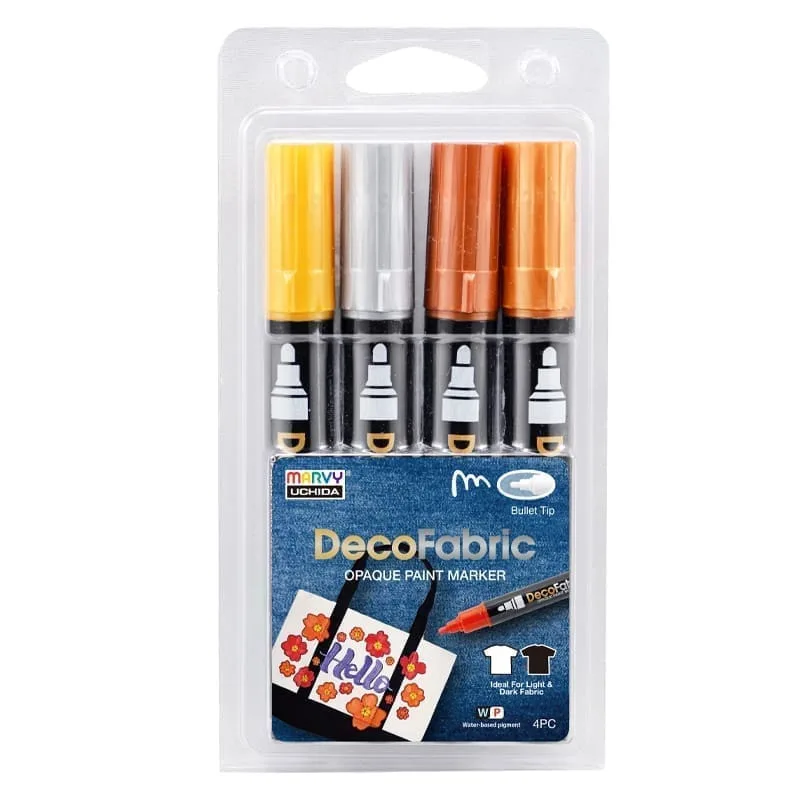 Markeriai įvairių atspalvių tekstilės dekoravimui Marvy DecoFabric Marker 223-4M Metallic 4vnt