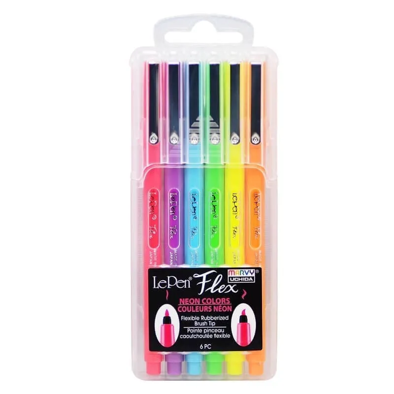 MARVY rašikliai teptukiniu galiuku 4800-6F „Le Pen Flex” Neon 6 vnt
