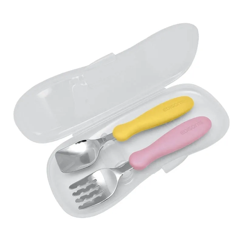Stalo įrankiai EDISONmama nuo 18 mėn su dėklu MANGO/PEACH KJ2833