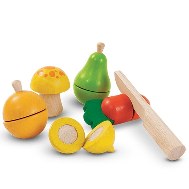 Mediniai pjaustomi vaisiai ir daržovės 5 vnt PlanToys PT5337