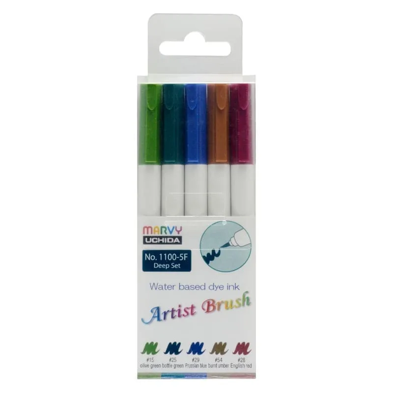 MARVY flomasteriai teptukiniu galiuku Artist Brush 1100-5F Deep 5 vnt