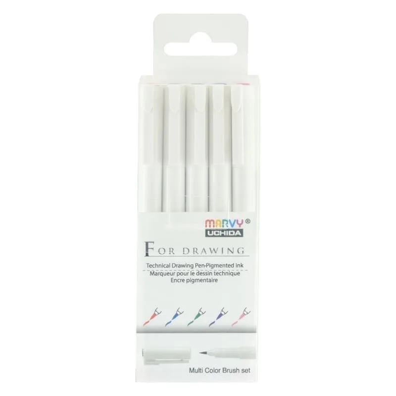 Spalvoti grafiniai rašikliai Marvy For Drawing 4600-5VC teptukiniu galiuku 5 vnt