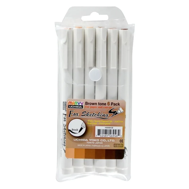Grafiniai rašikliai eskizams Marvy Uchida For Sketching 4600B-6BX rudų atspalvių 6 vnt
