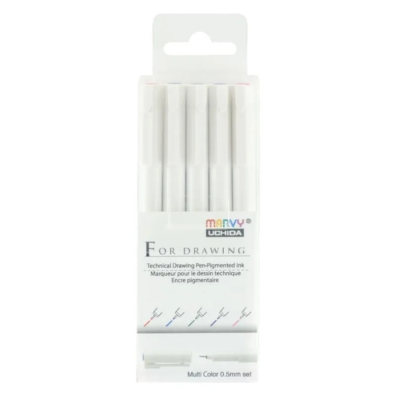 Spalvoti grafiniai rašikliai Marvy For Drawing 4600-5VB galiuko storis 05mm 5vnt
