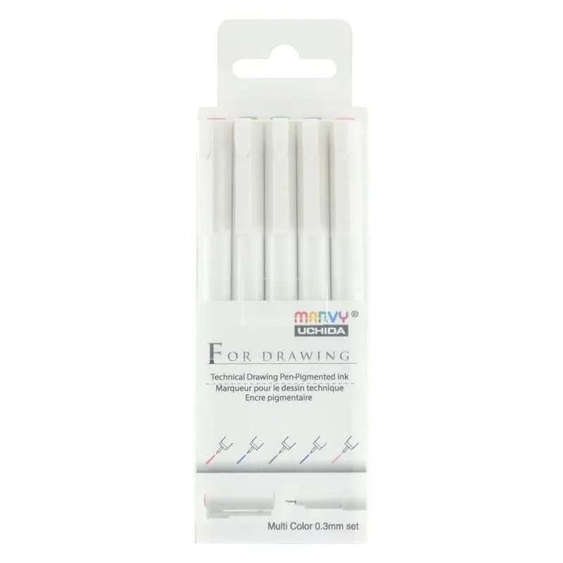 Spalvoti grafiniai rašikliai Marvy For Drawing 4600-5VX galiuko storis 03mm 5vnt