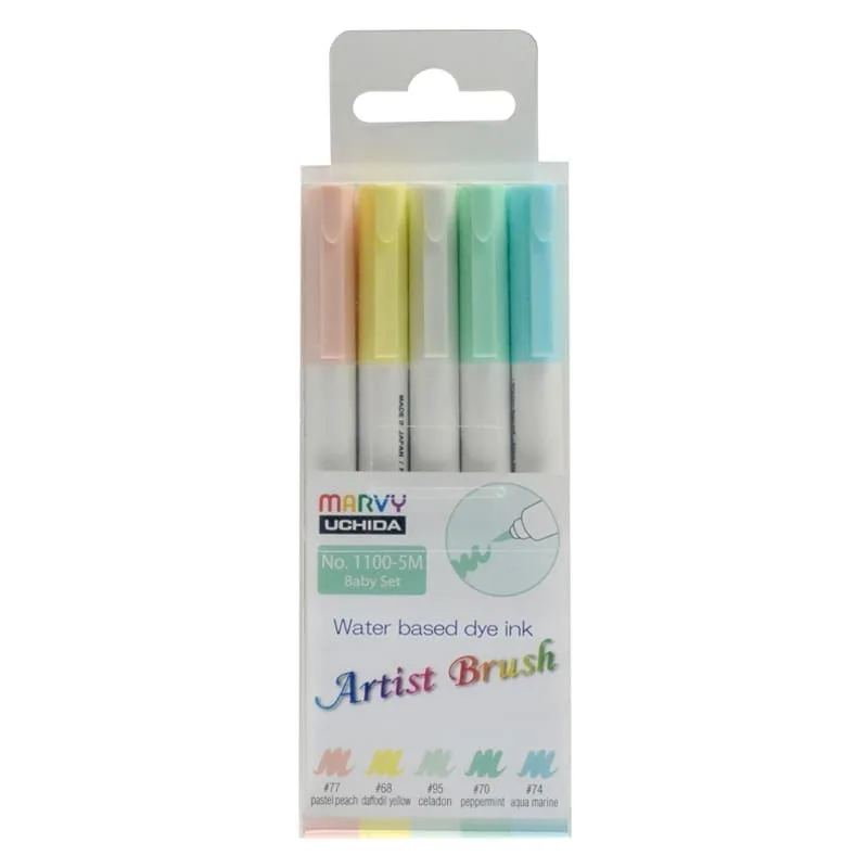 MARVY flomasteriai teptukiniu galiuku Artist Brush 1100-5M Baby 5 vnt